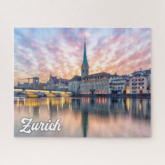Zonsondergang boven Zürich, Zwitserland Legpuzzel (Horizontaal)