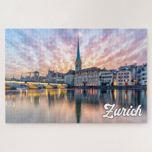Zonsondergang boven Zürich, Zwitserland Legpuzzel