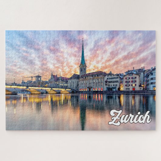 Zonsondergang boven Zürich, Zwitserland Legpuzzel (Horizontaal)