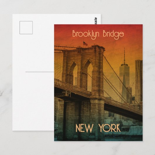 Zonsondergang Brooklyn Bridge New York uit het ver Briefkaart (Voorkant / Achterkant)