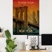 Zonsondergang Brooklyn Bridge New York uit het ver Poster (Thuiskantoor)