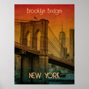 Zonsondergang Brooklyn Bridge New York uit het ver Poster