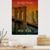 Zonsondergang Brooklyn Bridge New York uit het ver Poster (Keuken)