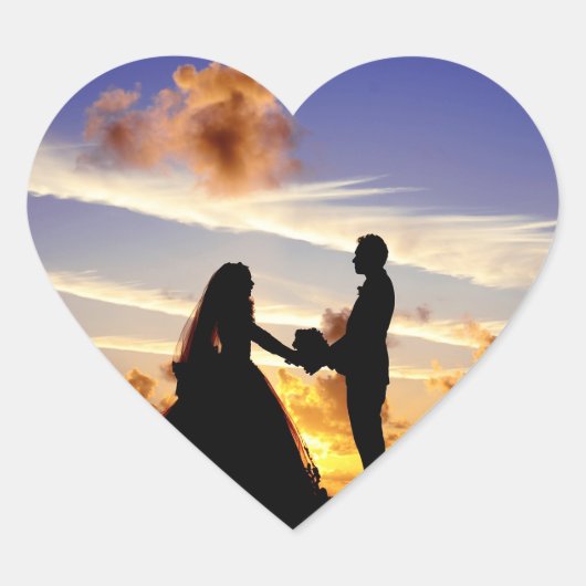 Zonsondergang bruiloft paar hart sticker (Voorkant)