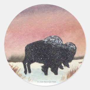 Zonsondergang Buffalo schilderij Ronde Sticker