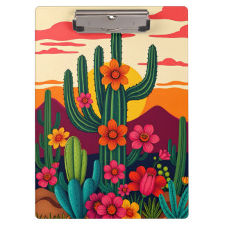 Zonsondergang Cactus met Bloemen Klembord