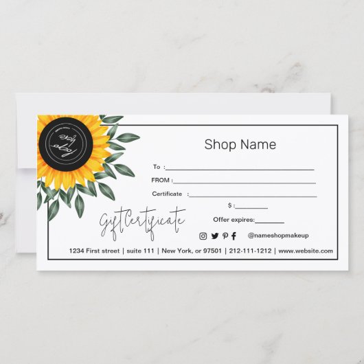 Zonsondergang Cadeaubon met Zonnebloem (Achterkant)