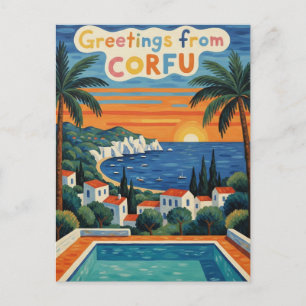 Zonsondergang Corfu Griekenland Reizen Briefkaart