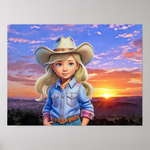 Zonsondergang Cowgirl  Poster