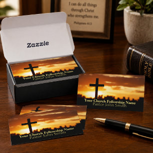 Zonsondergang Cross2 Kerk Pastor Zakelijke Kaarten Visitekaartje