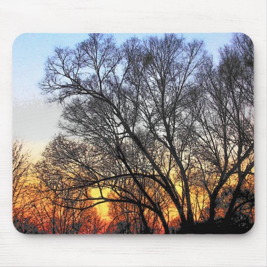 Zonsondergang door de bomen Art Muismat (Voorkant)