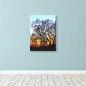 Zonsondergang door de bomen canvas afdruk (Insitu (Houten vloer))