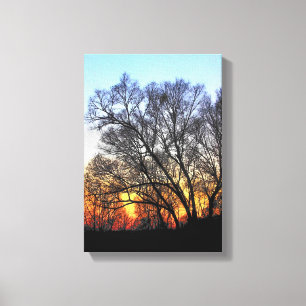 Zonsondergang door de bomen canvas afdruk