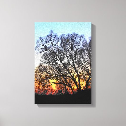 Zonsondergang door de bomen canvas afdruk (Voorkant)