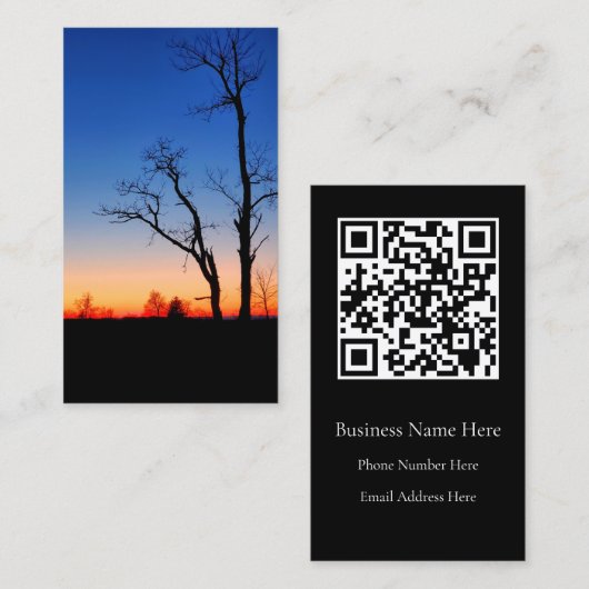 Zonsondergang door de bomen visitekaartje (Voorkant / Achterkant)