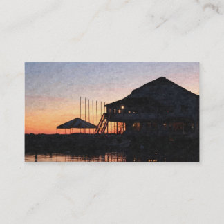 zonsondergang door de waterfront van het meer met visitekaartje