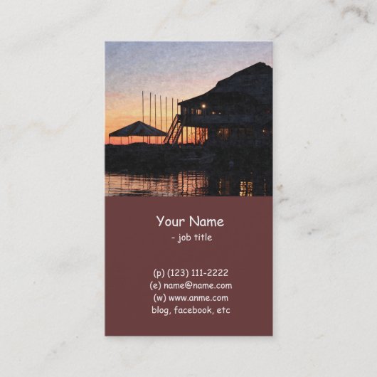 zonsondergang door de waterfront van het meer met  visitekaartje (Voorkant)