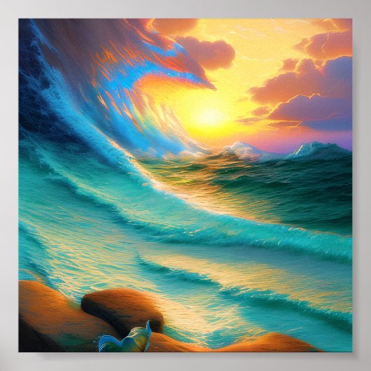 Zonsondergang door een golf poster (Voorkant)