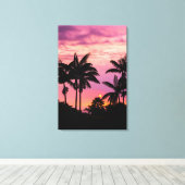 Zonsondergang door palmbomen canvas afdruk (Insitu (Houten vloer))