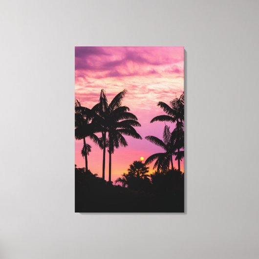Zonsondergang door palmbomen canvas afdruk (Voorkant)