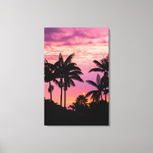 Zonsondergang door palmbomen canvas afdruk