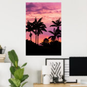Zonsondergang door palmbomen poster (Thuiskantoor)