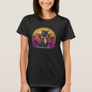 Zonsondergang Draak en maan Middeleeuwse Fantasy G T-shirt