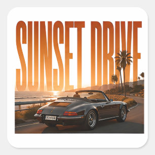 Zonsondergang Drive Luxe Wegreis Grafisch Vierkante Sticker