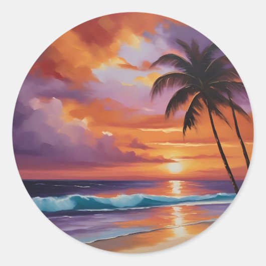 Zonsondergang Dromen Tropisch strand Ronde Sticker (Voorkant)