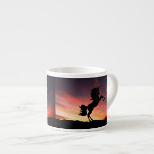 Zonsondergang Eenhoorn Dubbele Silhouet Slurpen Espresso Kop