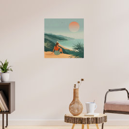 Zonsondergang Eenzaamheid – Minimalistische Kustge Poster