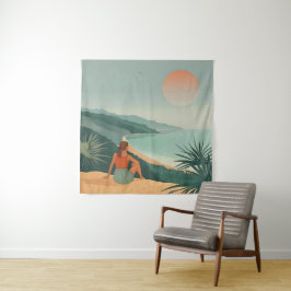 Zonsondergang Eenzaamheid – Minimalistische kustge Wandkleed