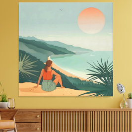 Zonsondergang Eenzaamheid – Minimalistische kustwe Canvas Afdruk