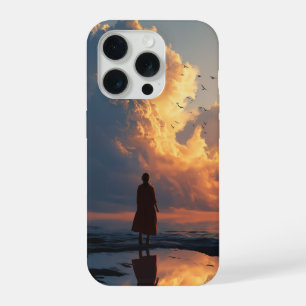 Zonsondergang Eenzaamheid: Vrouw in Rode Jurk iPhone 15 Pro Case