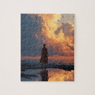 Zonsondergang Eenzaamheid: Vrouw in Rode Jurk Legpuzzel