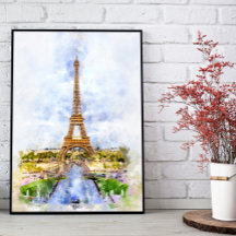 Zonsondergang Eiffeltoren Parijs Franse Aquarel