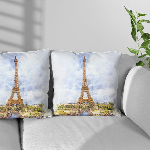 Zonsondergang Eiffeltoren Parijs Franse Aquarel Kussen