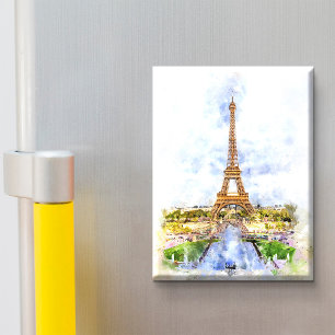 Zonsondergang Eiffeltoren Parijs Franse Aquarel Magneet