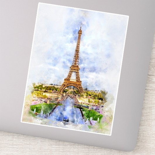 Zonsondergang Eiffeltoren Parijs Franse Aquarel Sticker