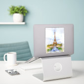 Zonsondergang Eiffeltoren Parijs Franse Aquarel Sticker (Laptop op bureau)