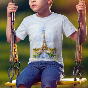 Zonsondergang Eiffeltoren Parijs Franse Aquarel T-shirt