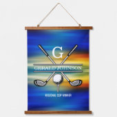 Zonsondergang Elegant Golf Monogram Ontwerp Hangend Wandkleed (Voorkant)
