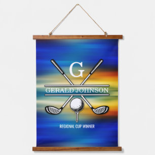 Zonsondergang Elegant Golf Monogram Ontwerp Hangend Wandkleed