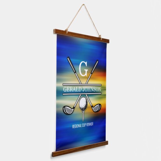 Zonsondergang Elegant Golf Monogram Ontwerp Hangend Wandkleed (Gebogen)