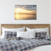 Zonsondergang en boot oceaan omwikkelde canvas kun afdruk (Insitu (Slaapkamer))