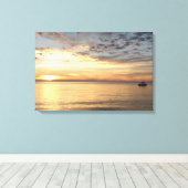 Zonsondergang en boot oceaan omwikkelde canvas kun afdruk (Insitu (Houten vloer))
