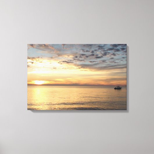 Zonsondergang en boot oceaan omwikkelde canvas kun afdruk (Voorkant)