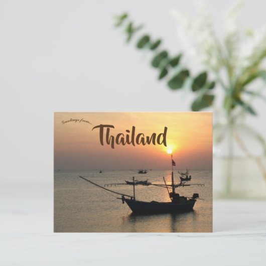 Zonsondergang en boten in Thailand Briefkaart (Staand voorkant)