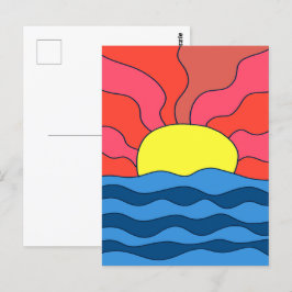 Zonsondergang en golven briefkaart
