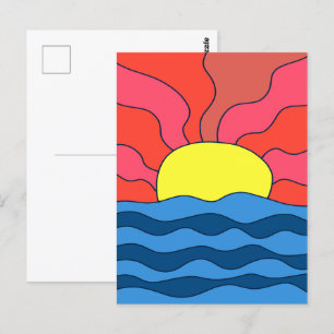 Zonsondergang en golven briefkaart